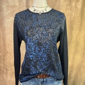 Floral Glitter Long Sleeve Shirt Rocaille Vintage 90s Two Tone Ombre Grunge Y2K